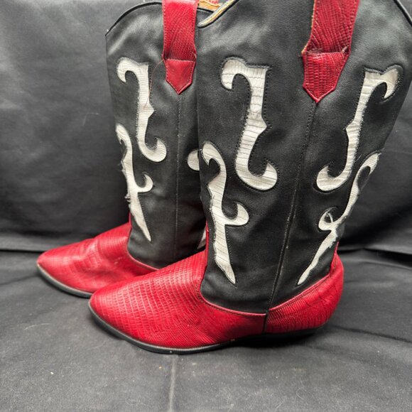 Vintage Faux Leather Red and Black Western Cowgirl Boots Size 4M - Picture 4 of 8